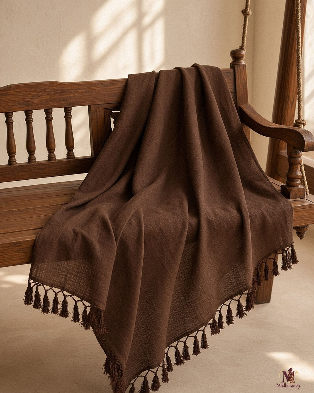 Earthy Brown Tassel Pallu Festive Saree with Beige Printed Blouse - image 5