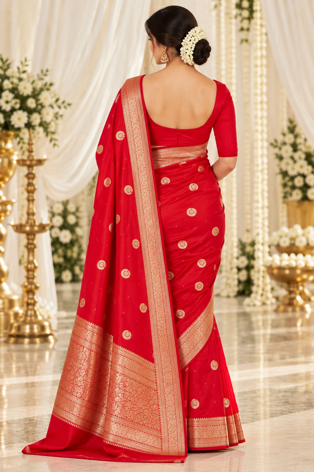 Royal Red Banarasi-Style Festive Saree with Golden Zari - image 4