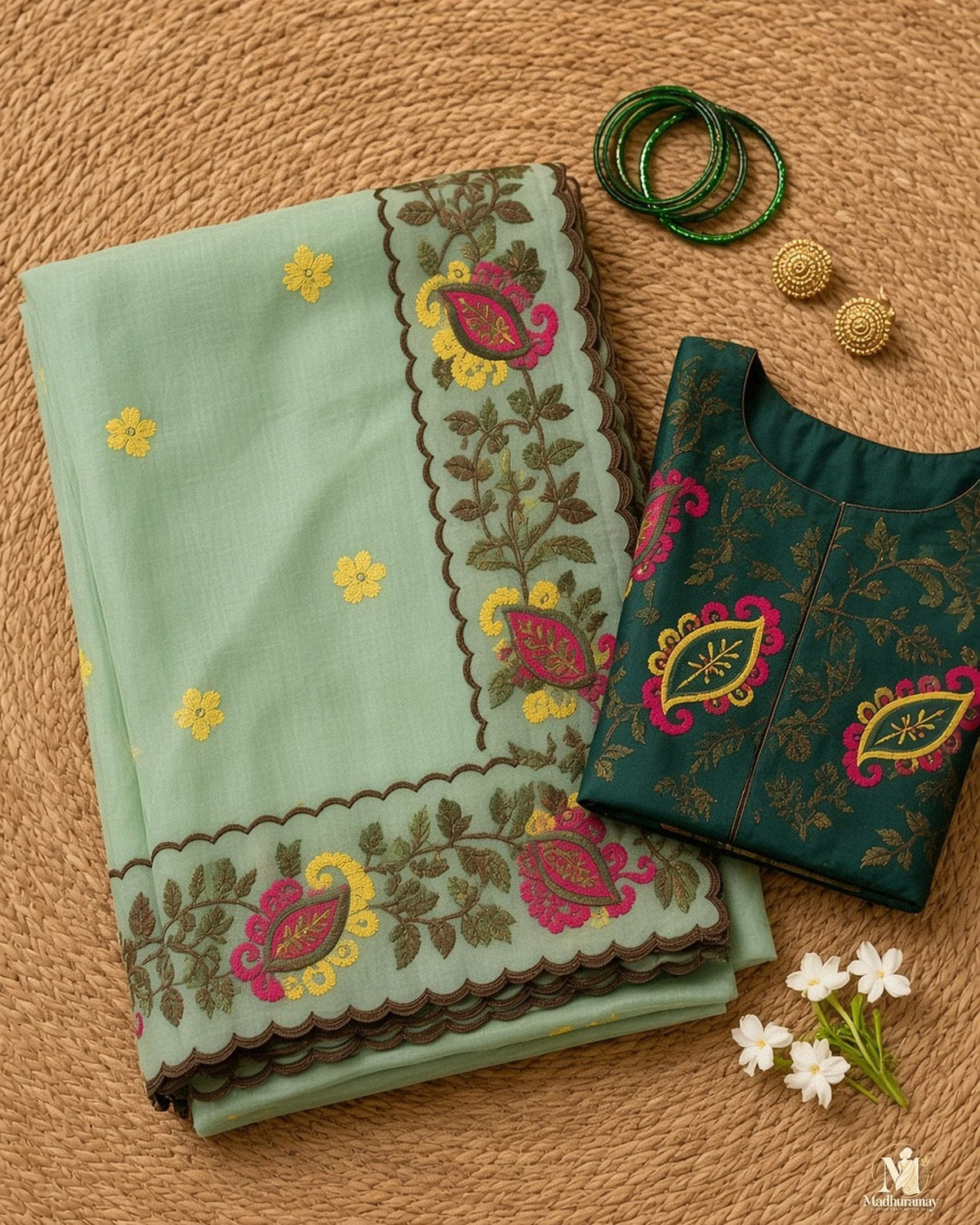 Mint Green Celebration Blossom Saree - image 3