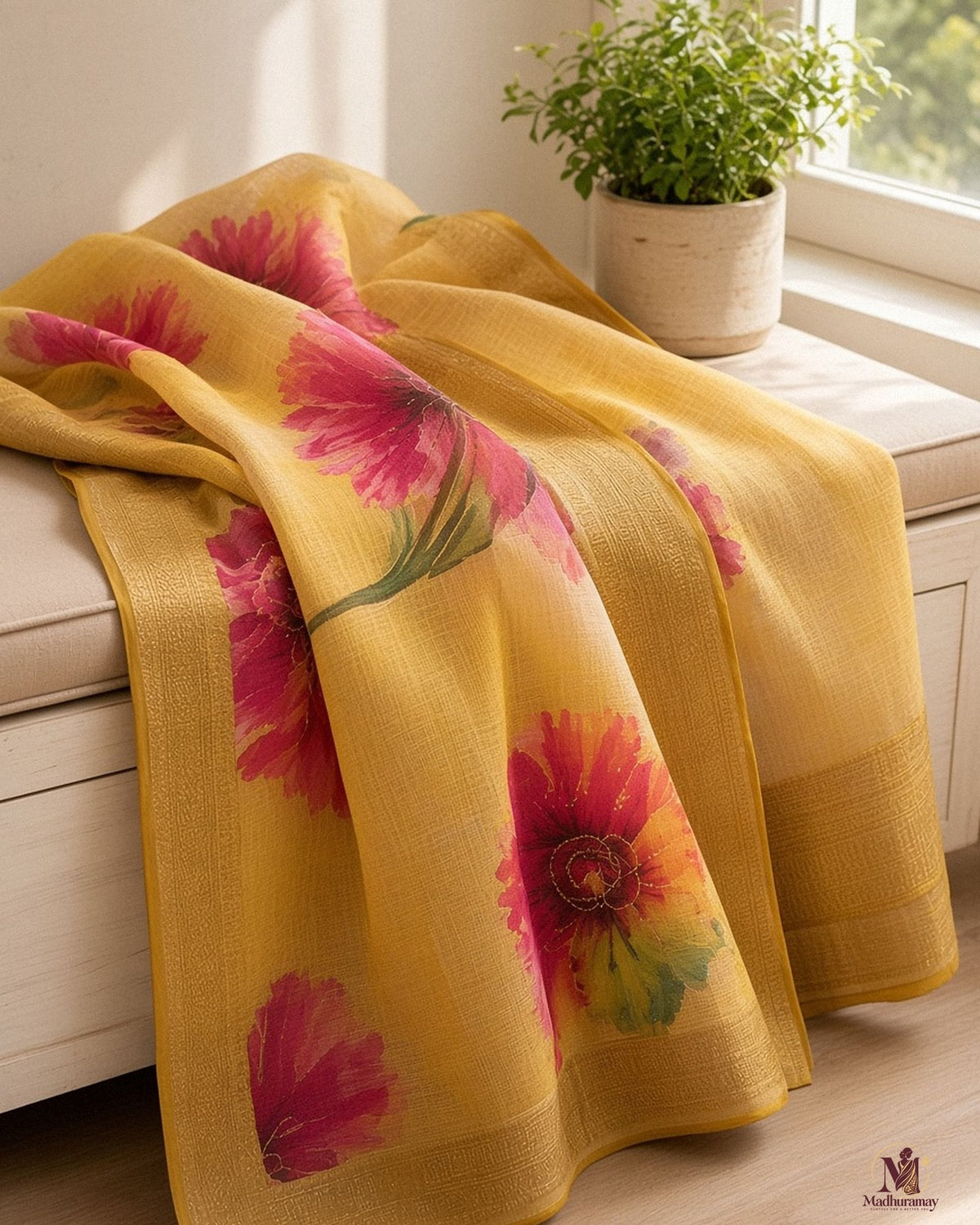 Mustard Yellow Golden Garden Festive Saree - image 5