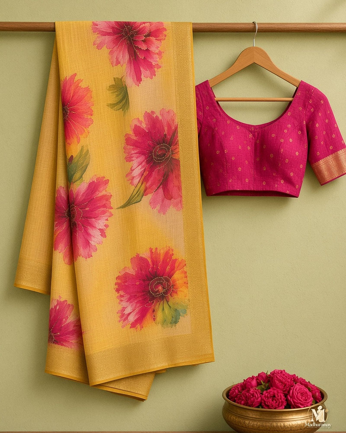 Mustard Yellow Golden Garden Festive Saree - image 2