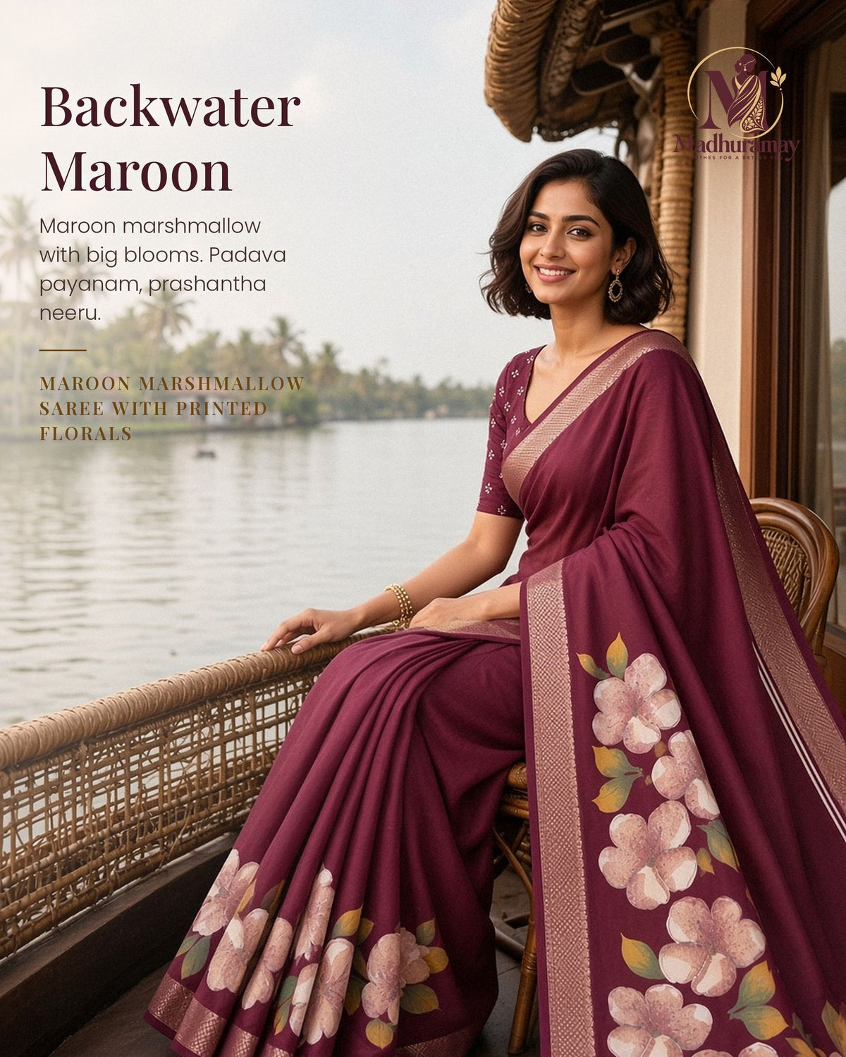 Maroon Festive Bloom Saree with Zari Border - image 1