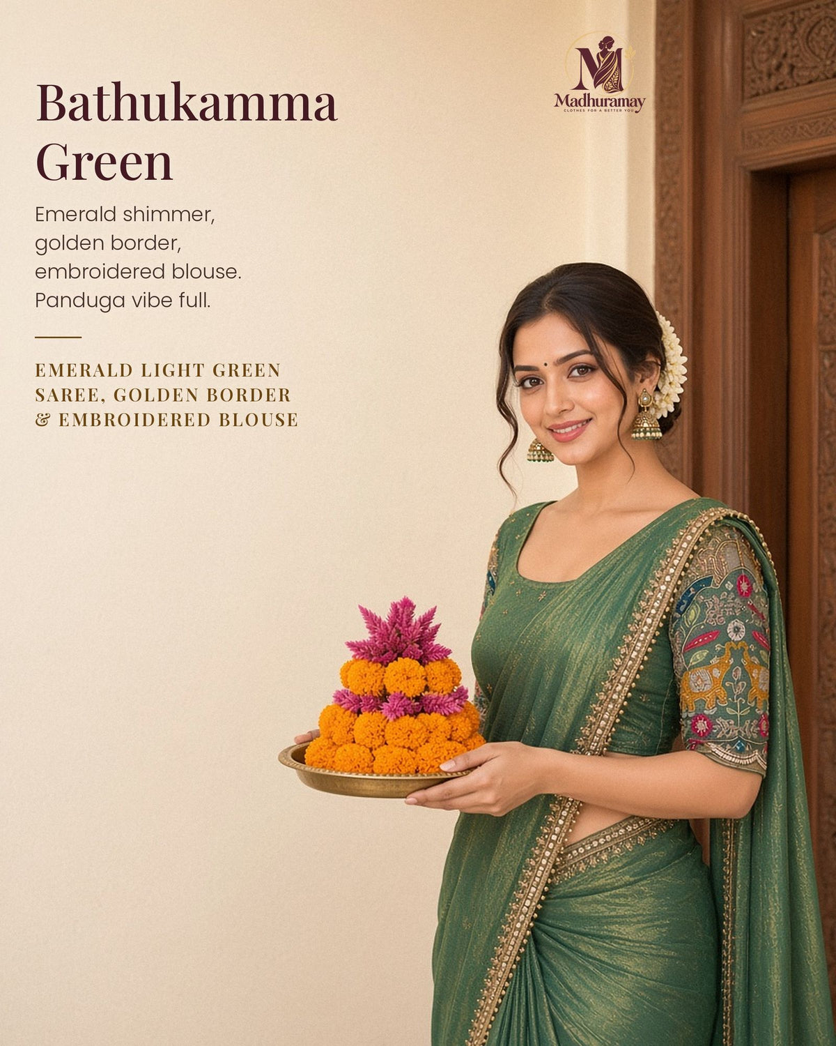 Emerald Green Golden Border Party Glam Saree with Embroidered Blouse - image 1
