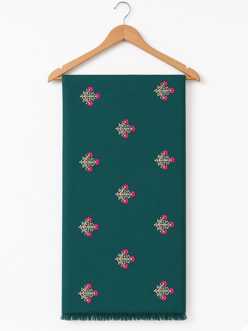 Royal Green Floral Bouquet Embroidered Festive Saree with Maroon Blouse - image 2