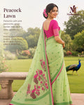 Pistachio Green Peacock Pallu Festive Saree - image 1