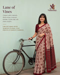 Cream & Maroon Floral Vine Celebration Saree - image 1
