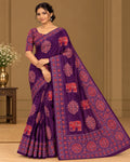Semi-Ajrak Purple Printed Soft Silk Saree with Unstitched Blouse - image 1