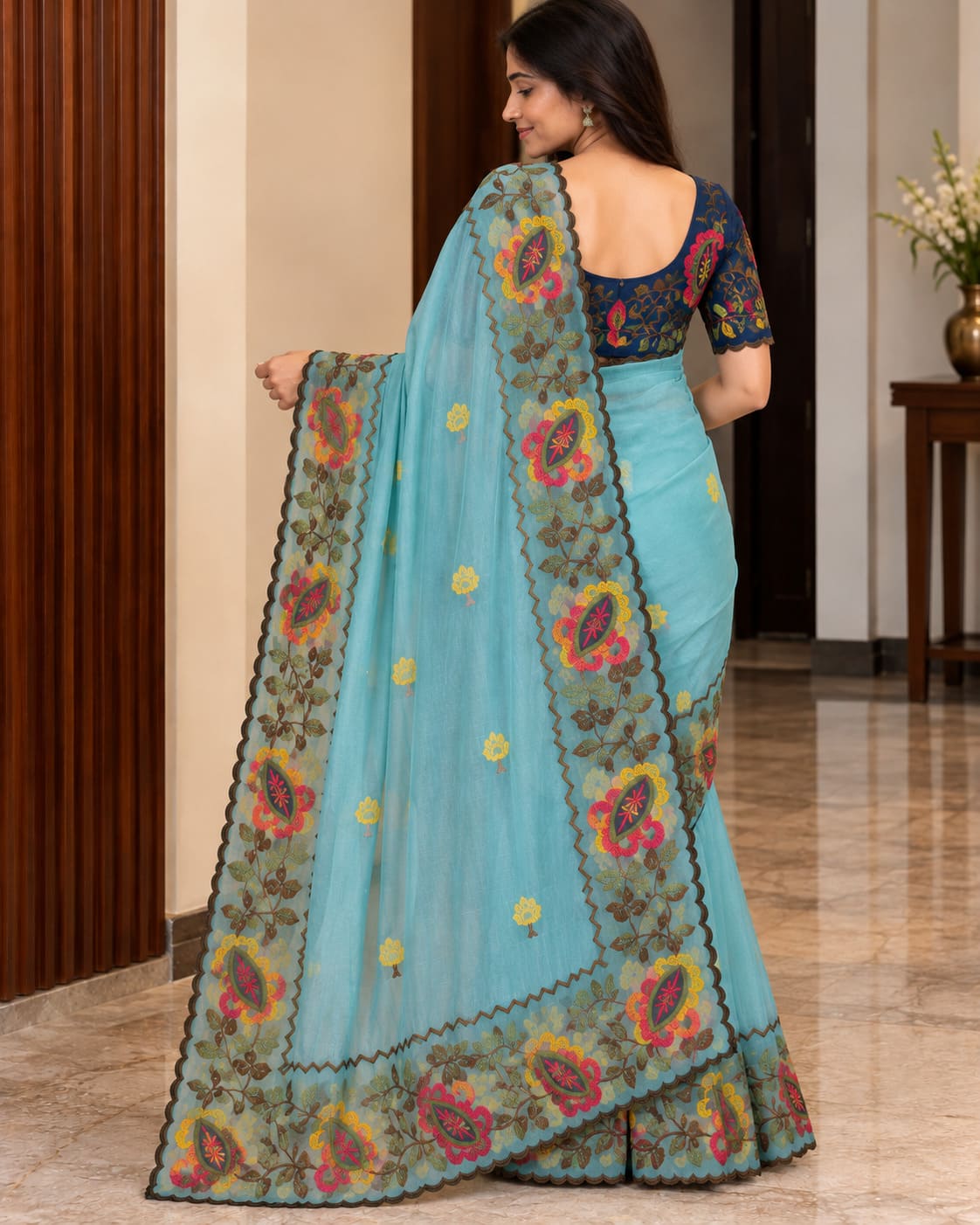 Sky Blue Celebration Blossom Saree - image 8