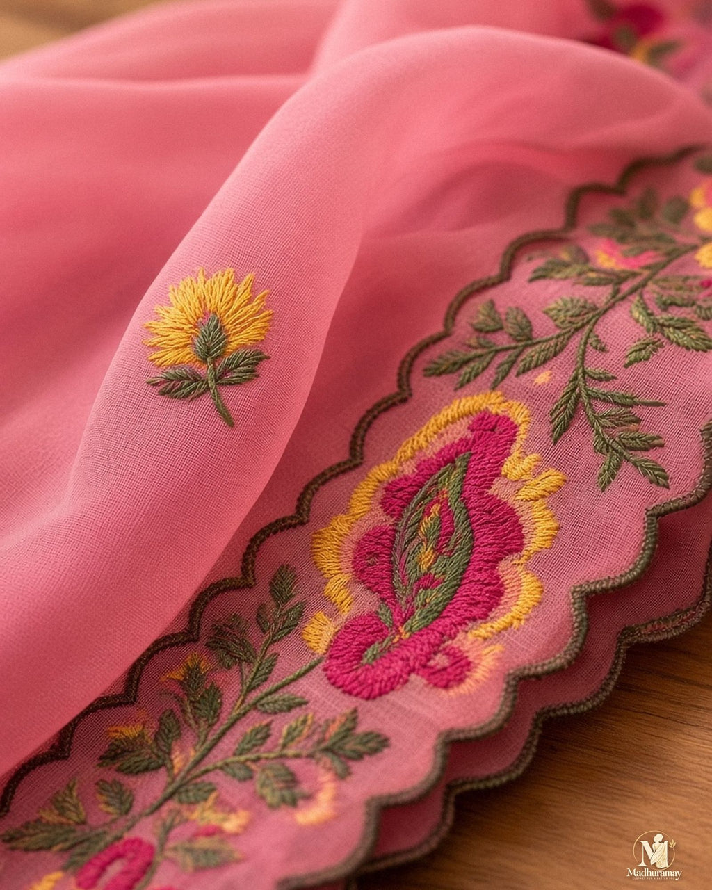 Pink Celebration Blossom Saree with Purple Blouse - image 4