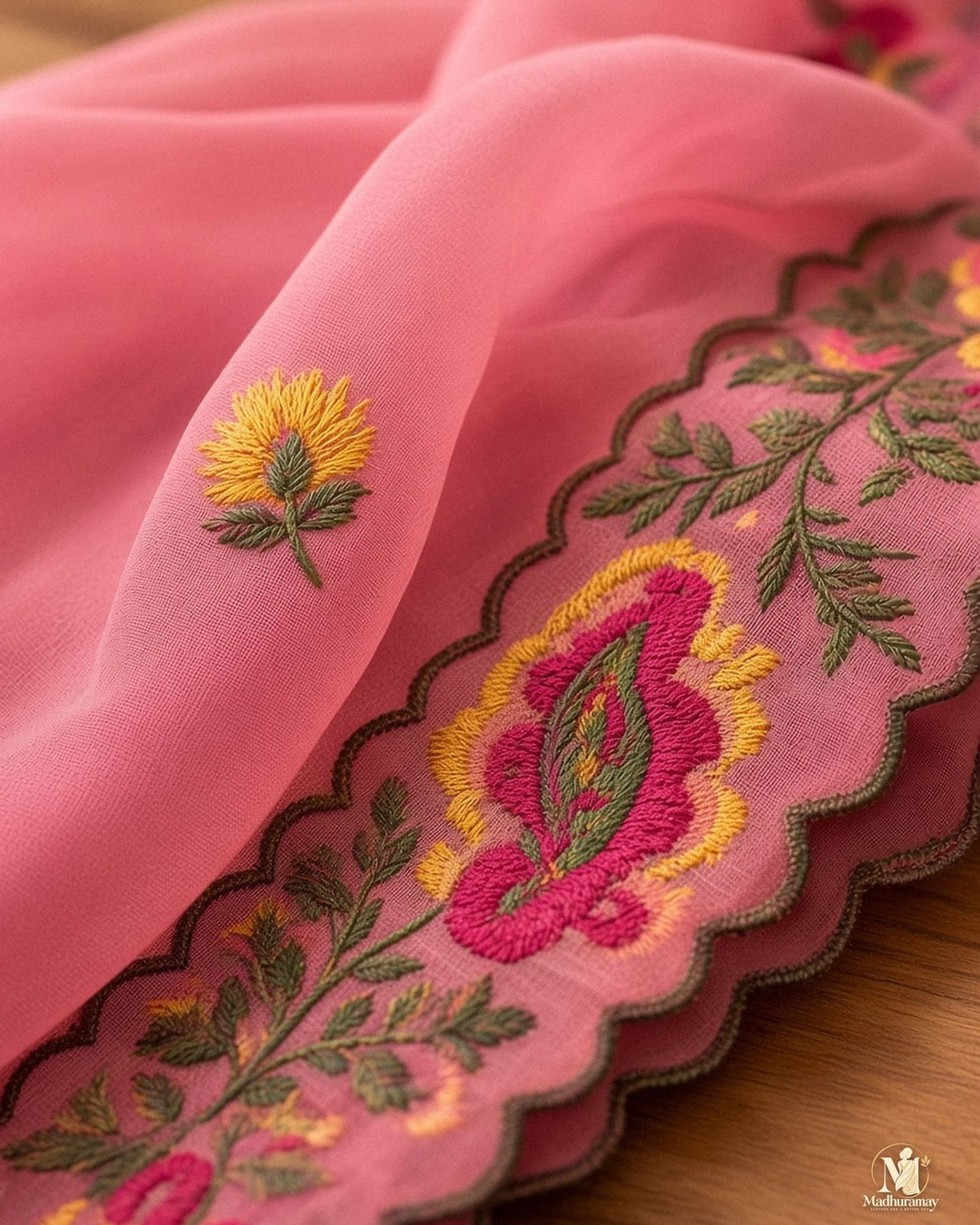 Pink Celebration Blossom Saree with Purple Blouse - image 4
