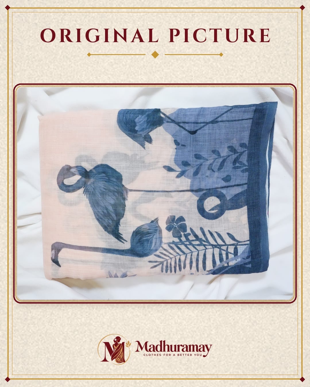 Luxury Flamingo Print Linen Festive Saree - image 2
