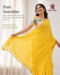 Bright Yellow Tassel Pallu Festive Saree with Floral Blouse - image 1