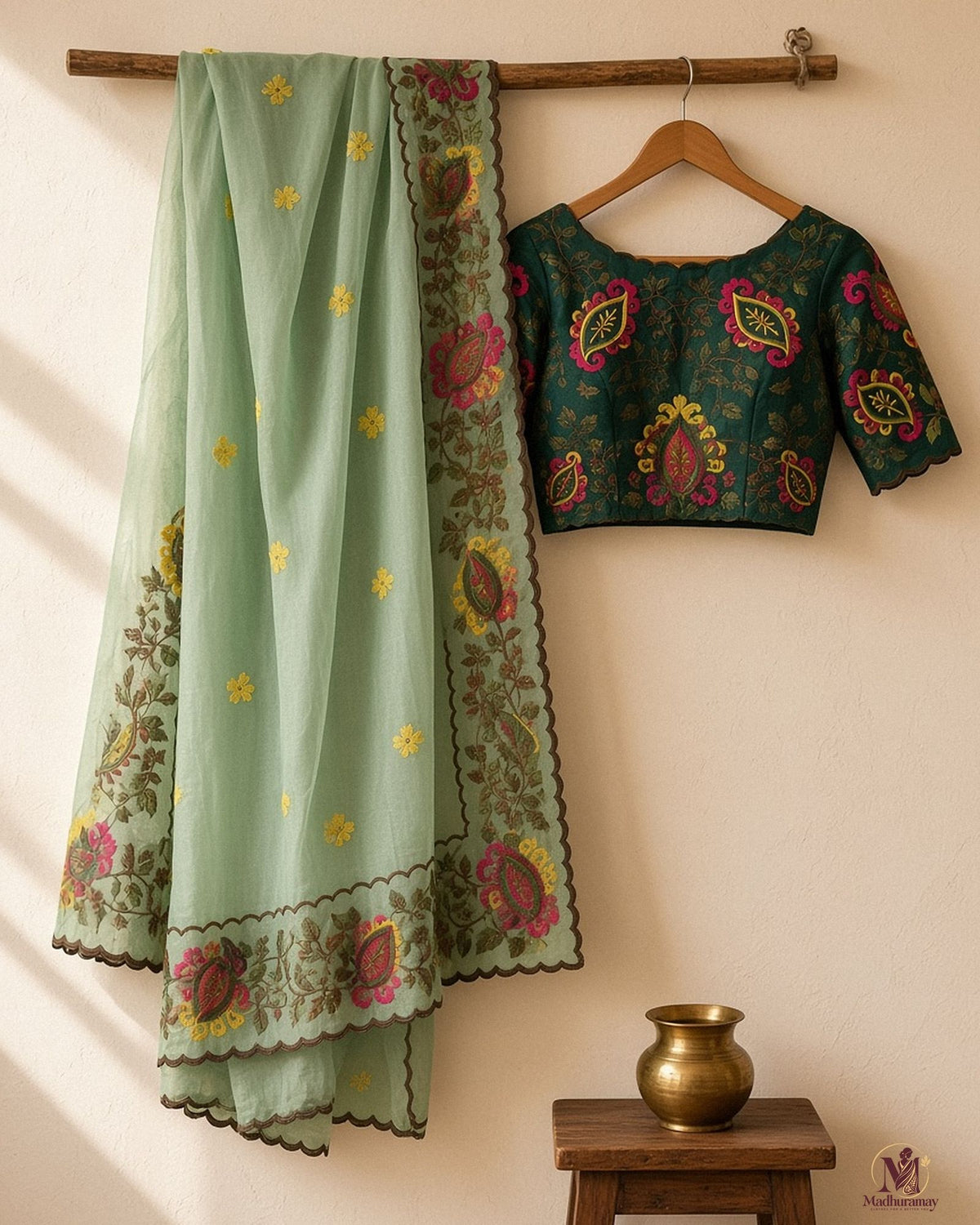 Mint Green Celebration Blossom Saree - image 2