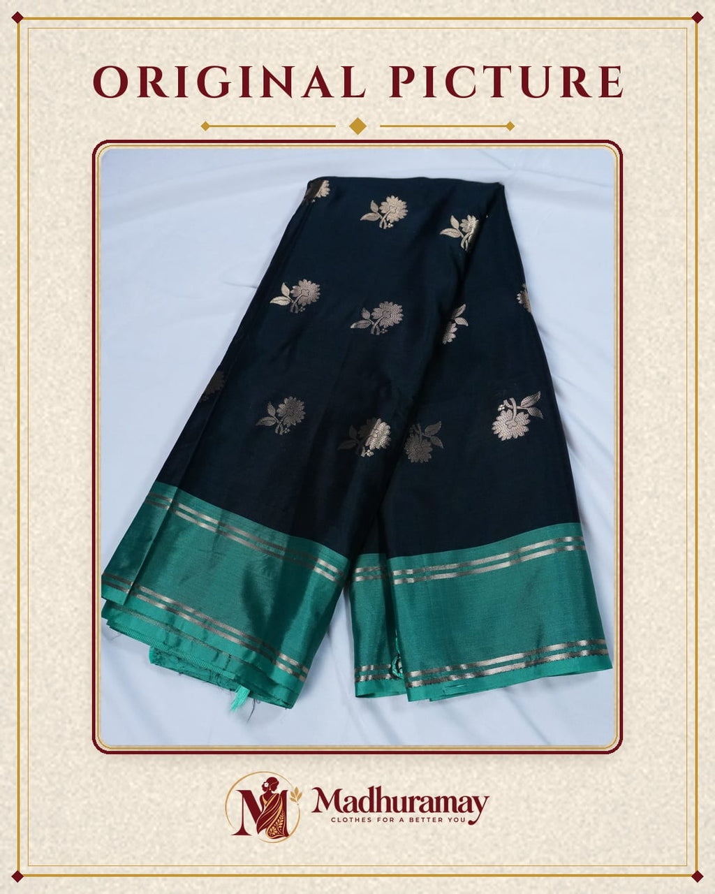 Charcoal Black & Teal Golden Heritage Festive Saree - image 2