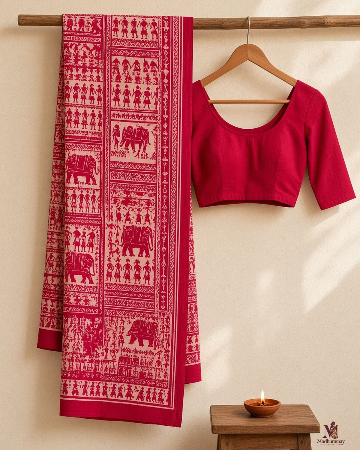 Pink & White Utsav Kalamkari Elephant Saree - image 2