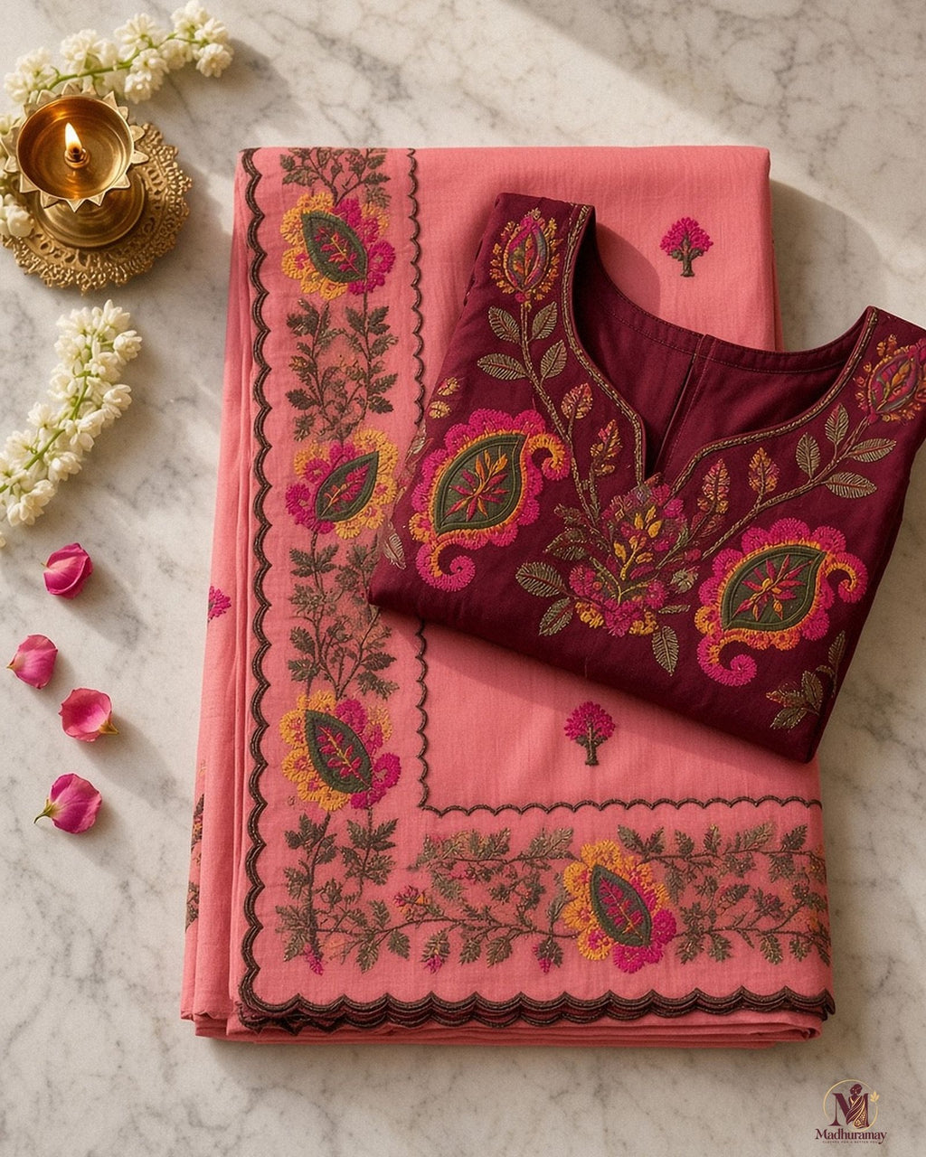 Dusty Rose Celebration Blossom Saree - image 3
