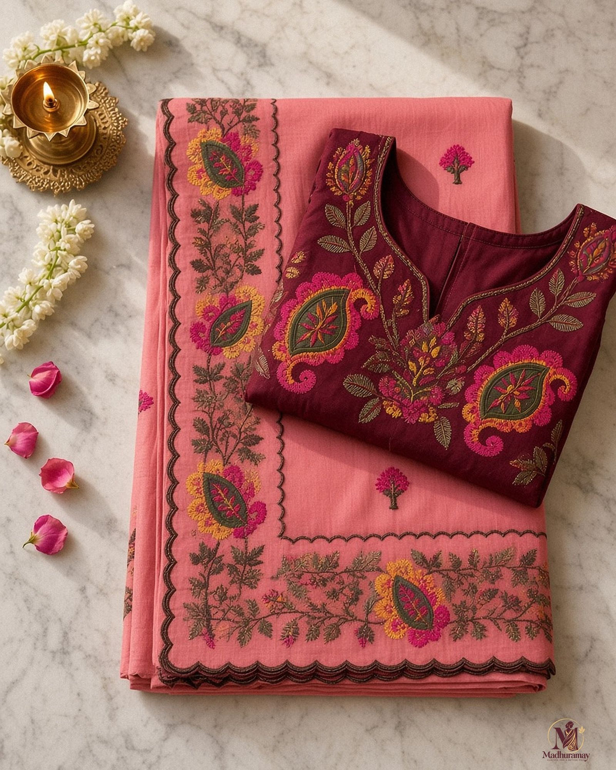 Dusty Rose Celebration Blossom Saree - image 3
