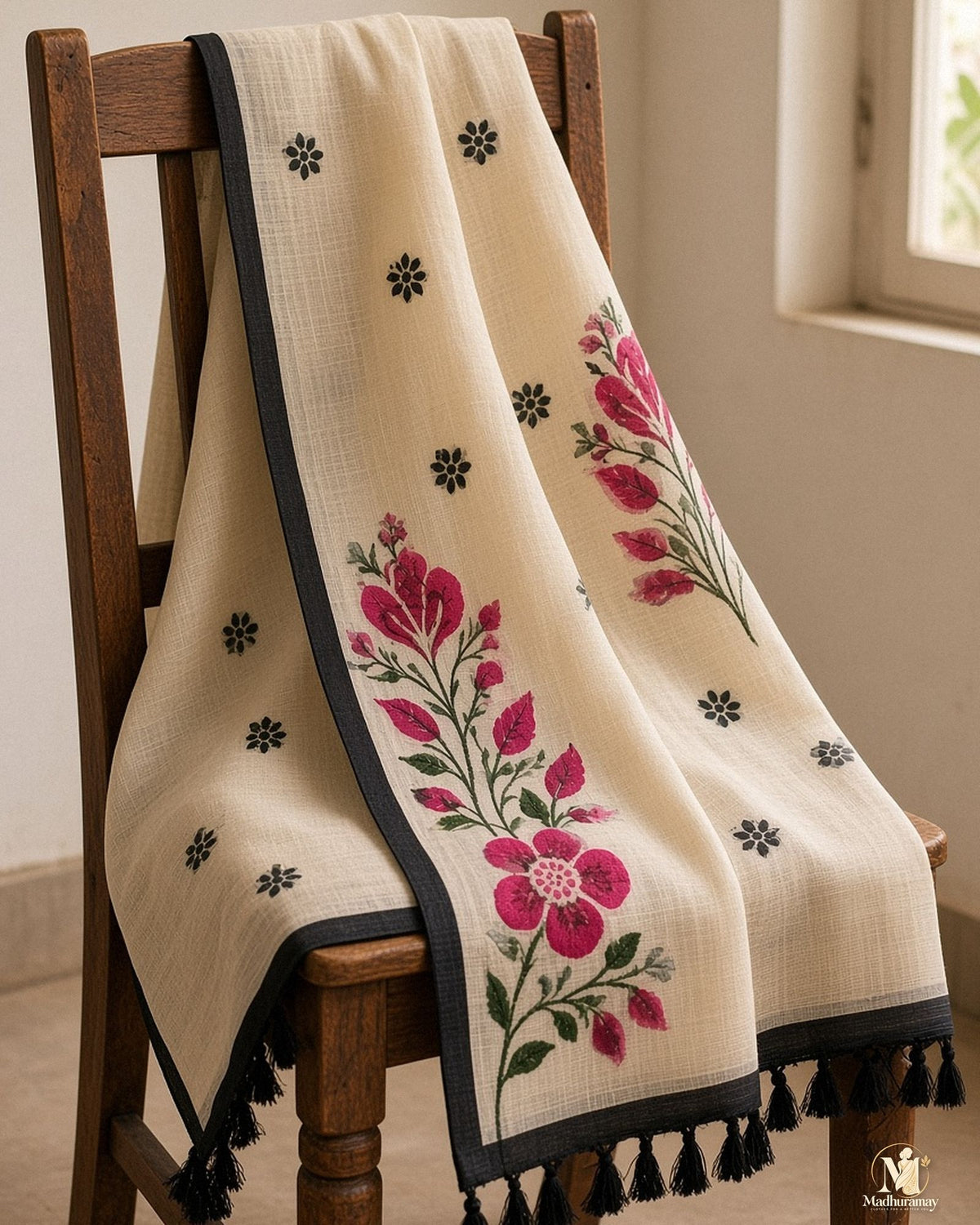 Ivory Beige Botanical Pallu Festive Saree - image 5