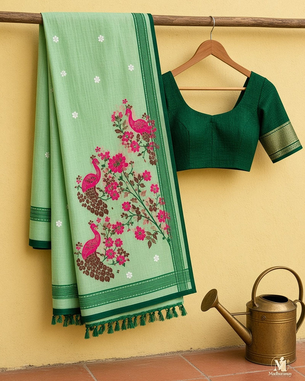 Mint Green Peacock Pallu Festive Saree - image 2
