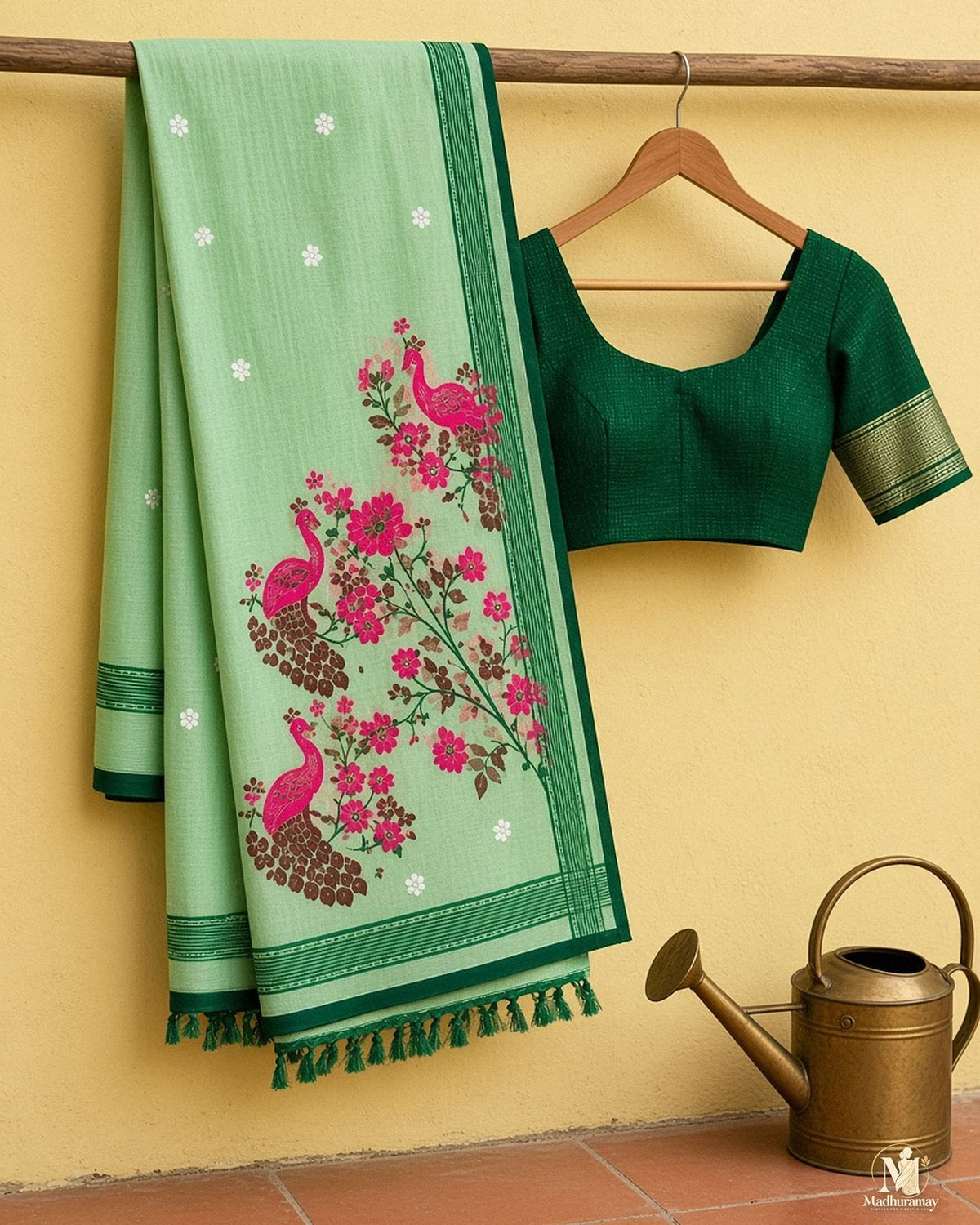 Mint Green Peacock Pallu Festive Saree - image 2