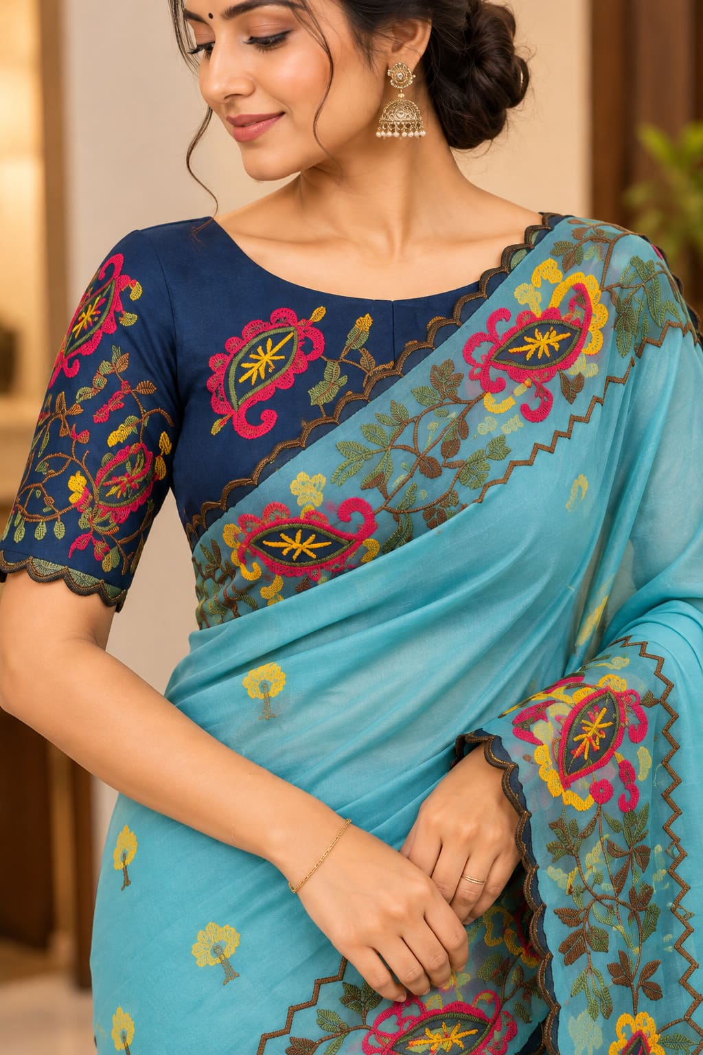Sky Blue Celebration Blossom Saree - image 7