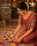 Rose Rust Golden Woven Party Glam Saree - image 1