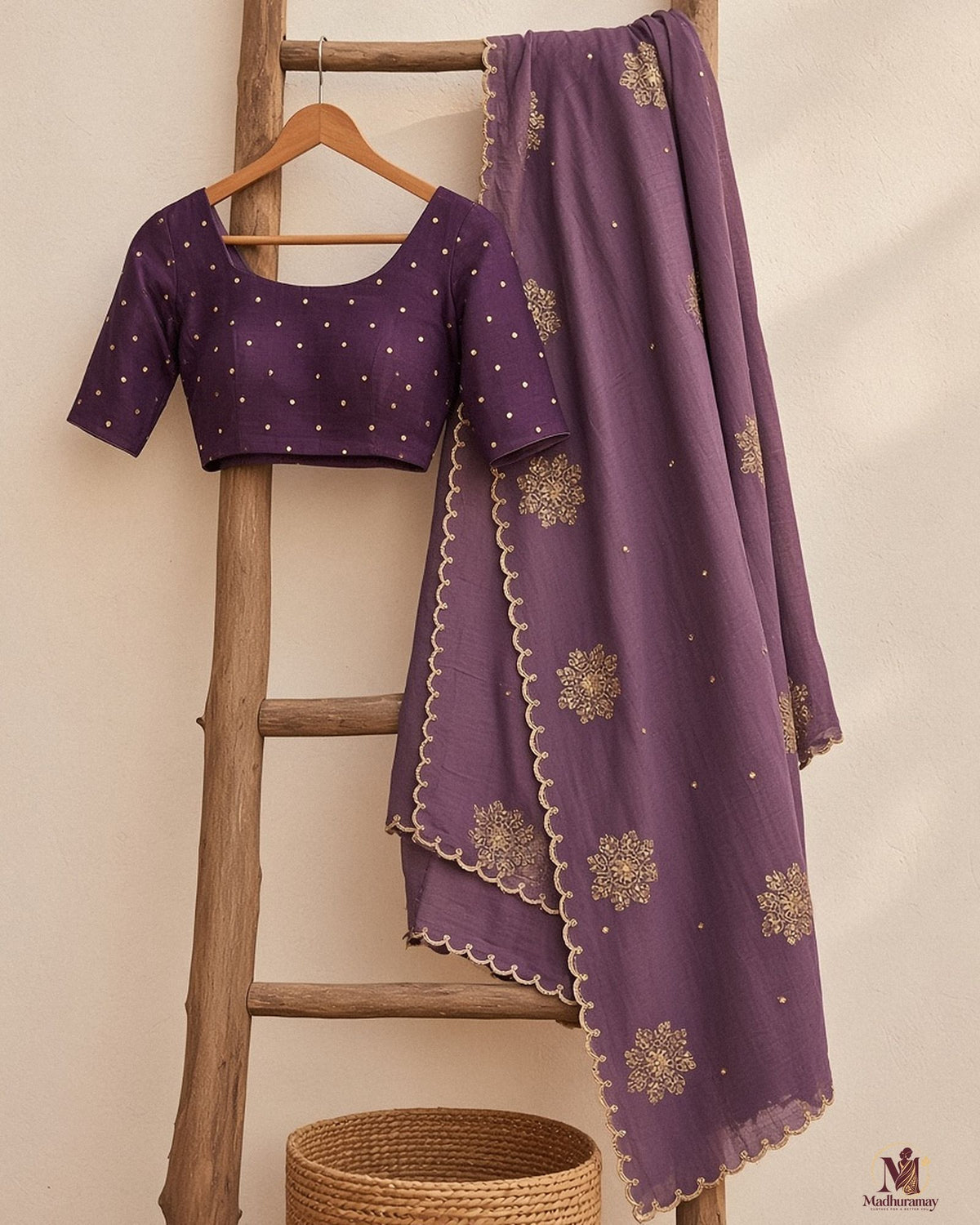 Royal Mauve Golden Blossom Festive Saree - image 2