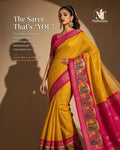 Mustard Yellow & Magenta Folk Art Border Festive Saree - image 1