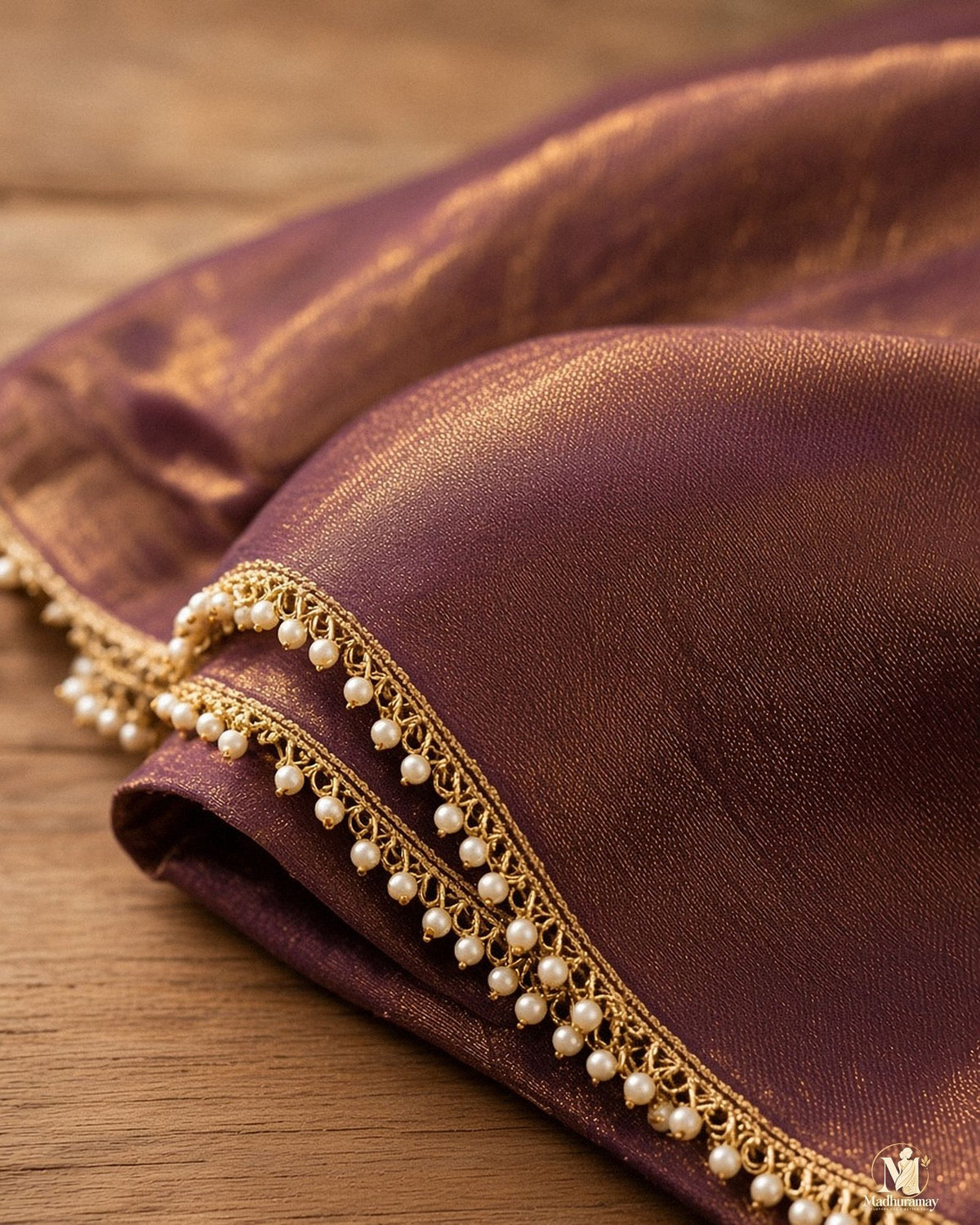 Regal Purple-Brown Antique Gold Party Glam Saree - image 3