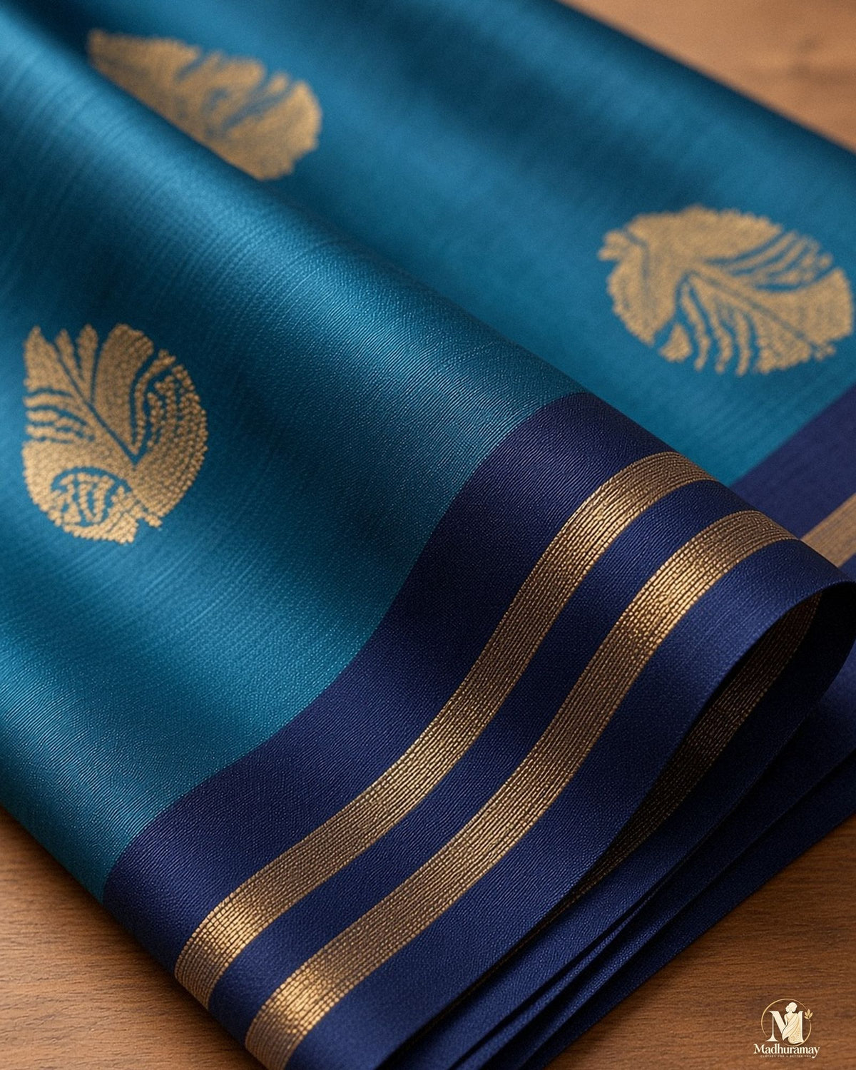 Teal & Navy Golden Heritage Festive Saree - image 4
