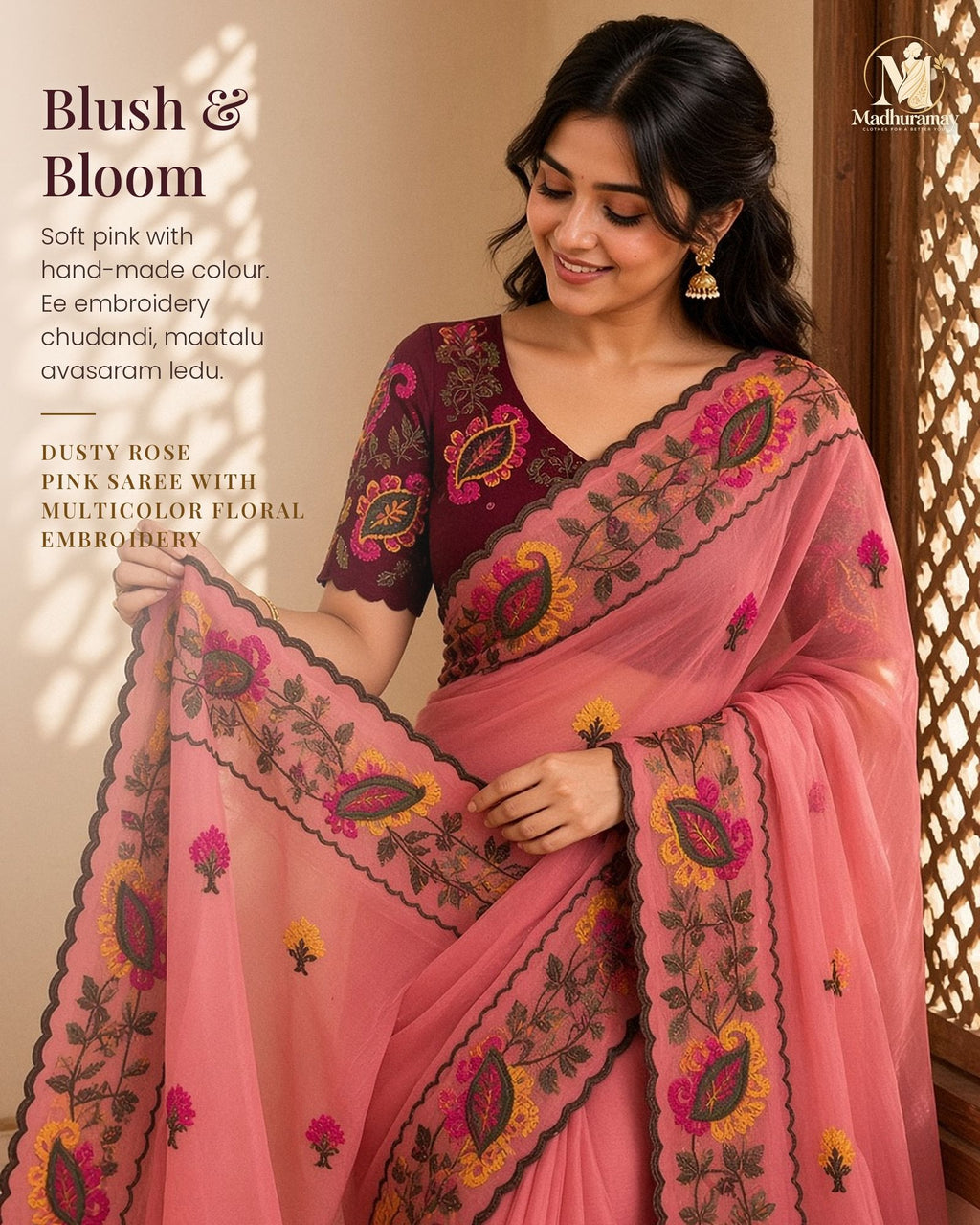 Dusty Rose Celebration Blossom Saree - image 1