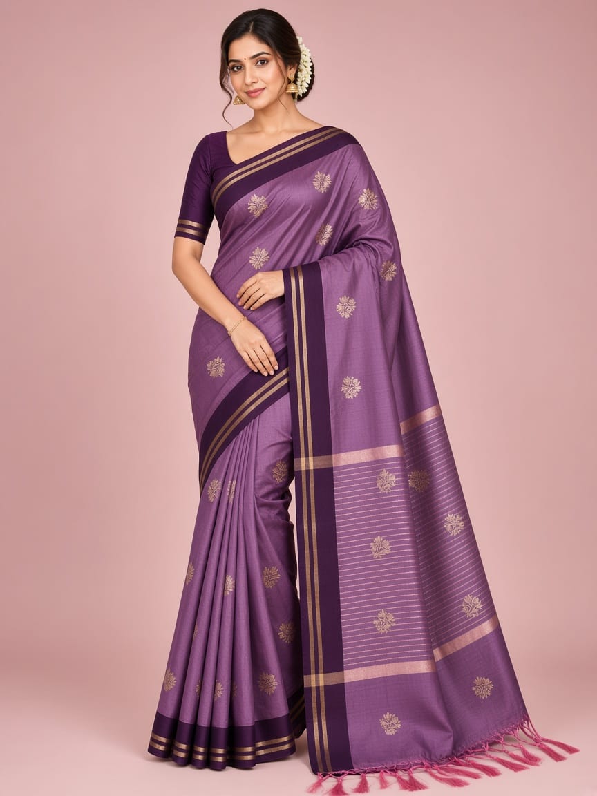 Dusty Mauve & Purple Golden Heritage Festive Saree - image 4