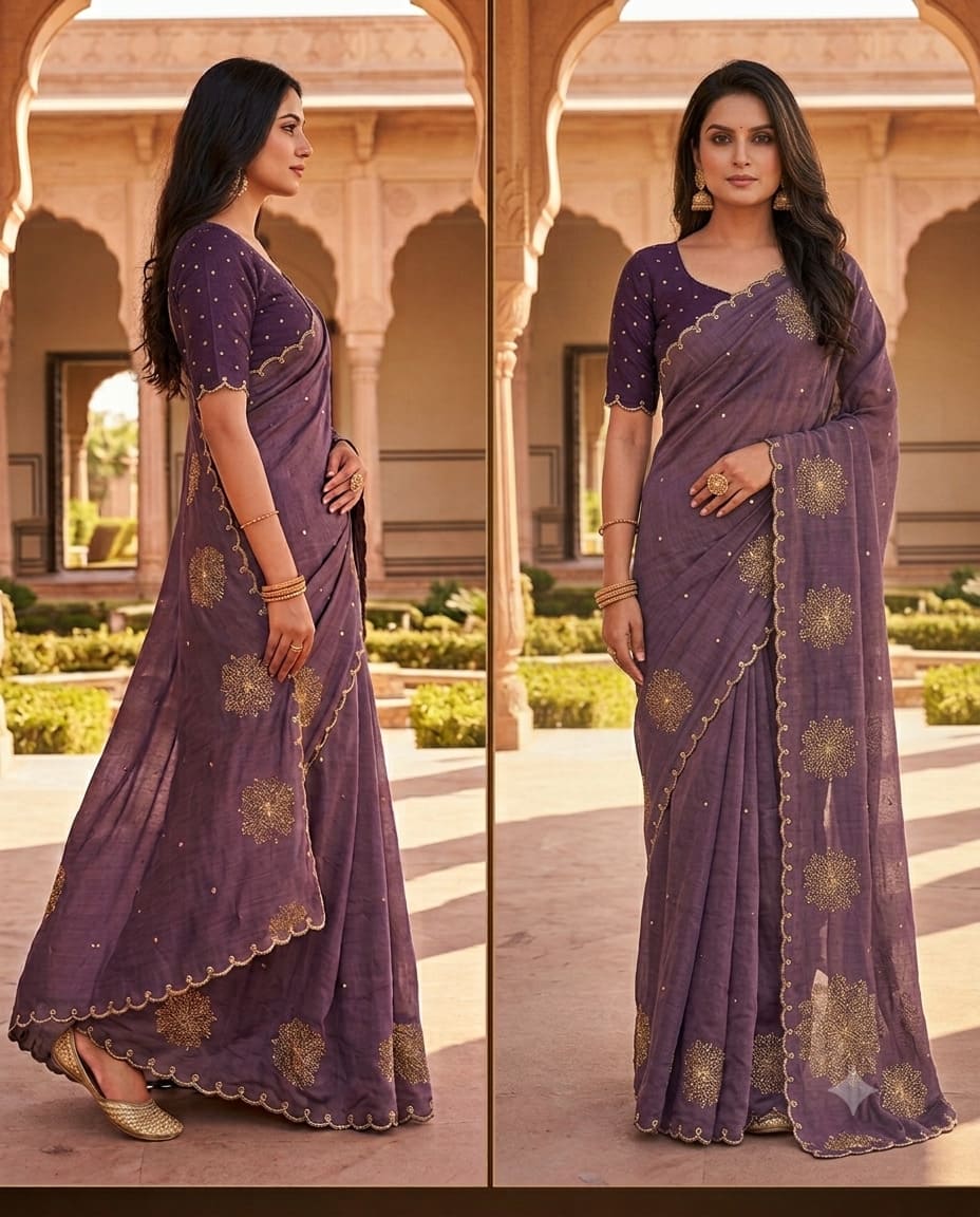 Royal Mauve Golden Blossom Festive Saree - image 7