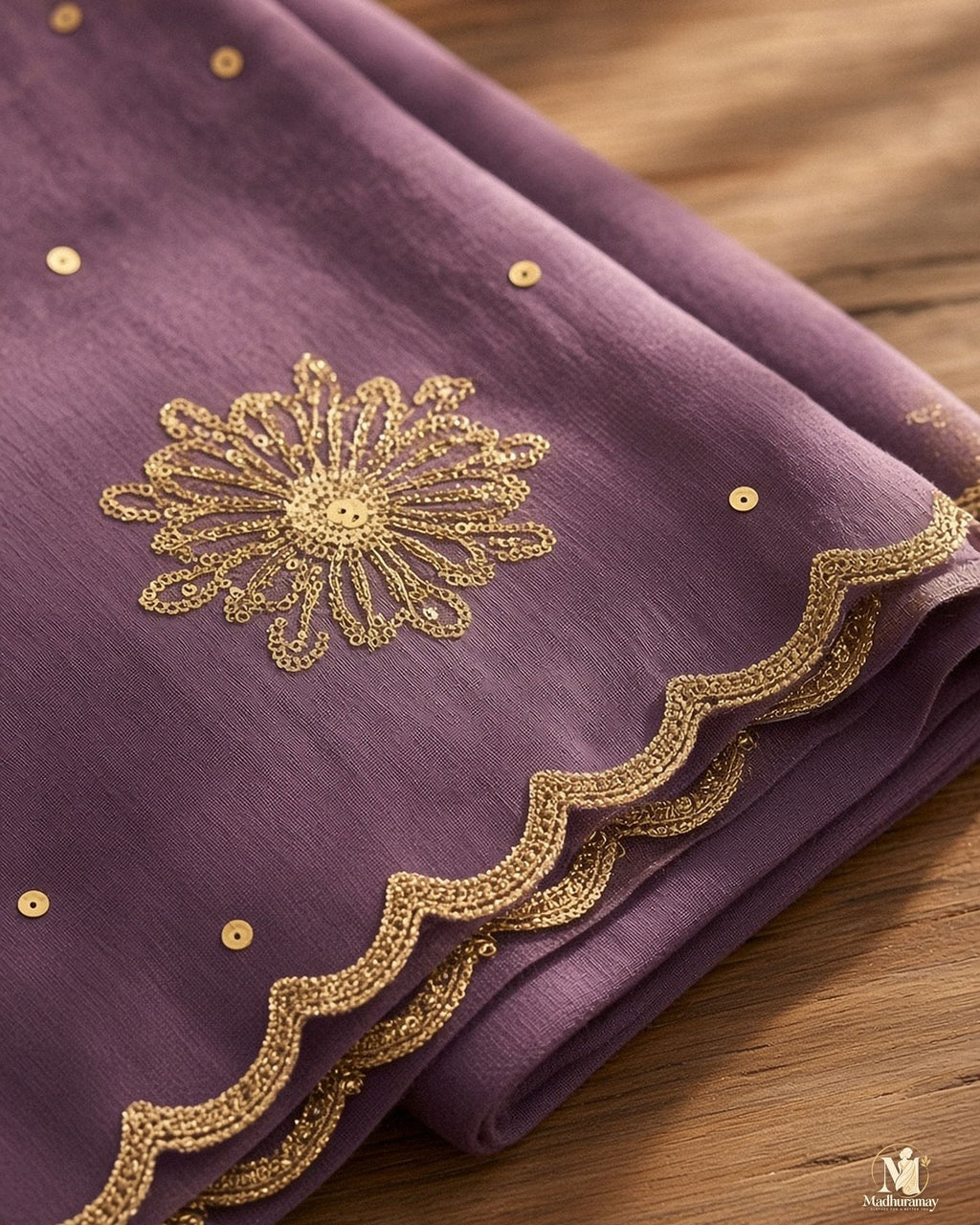 Royal Mauve Golden Blossom Festive Saree - image 4