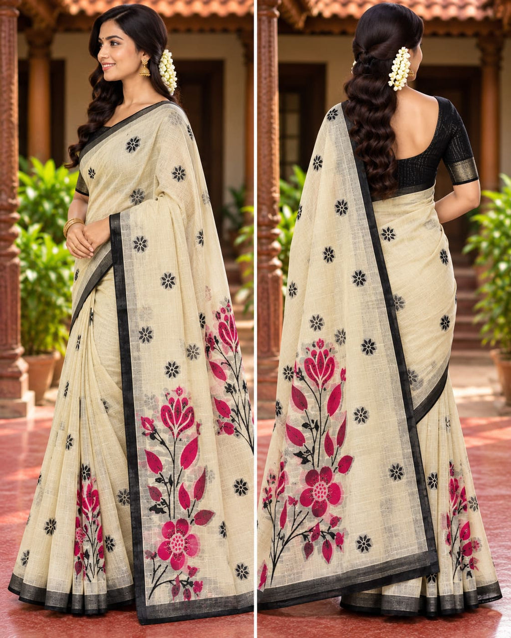 Ivory Beige Botanical Pallu Festive Saree - image 8