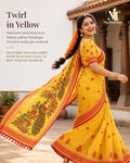 Mustard Yellow Peacock Pallu Festive Saree - image 1