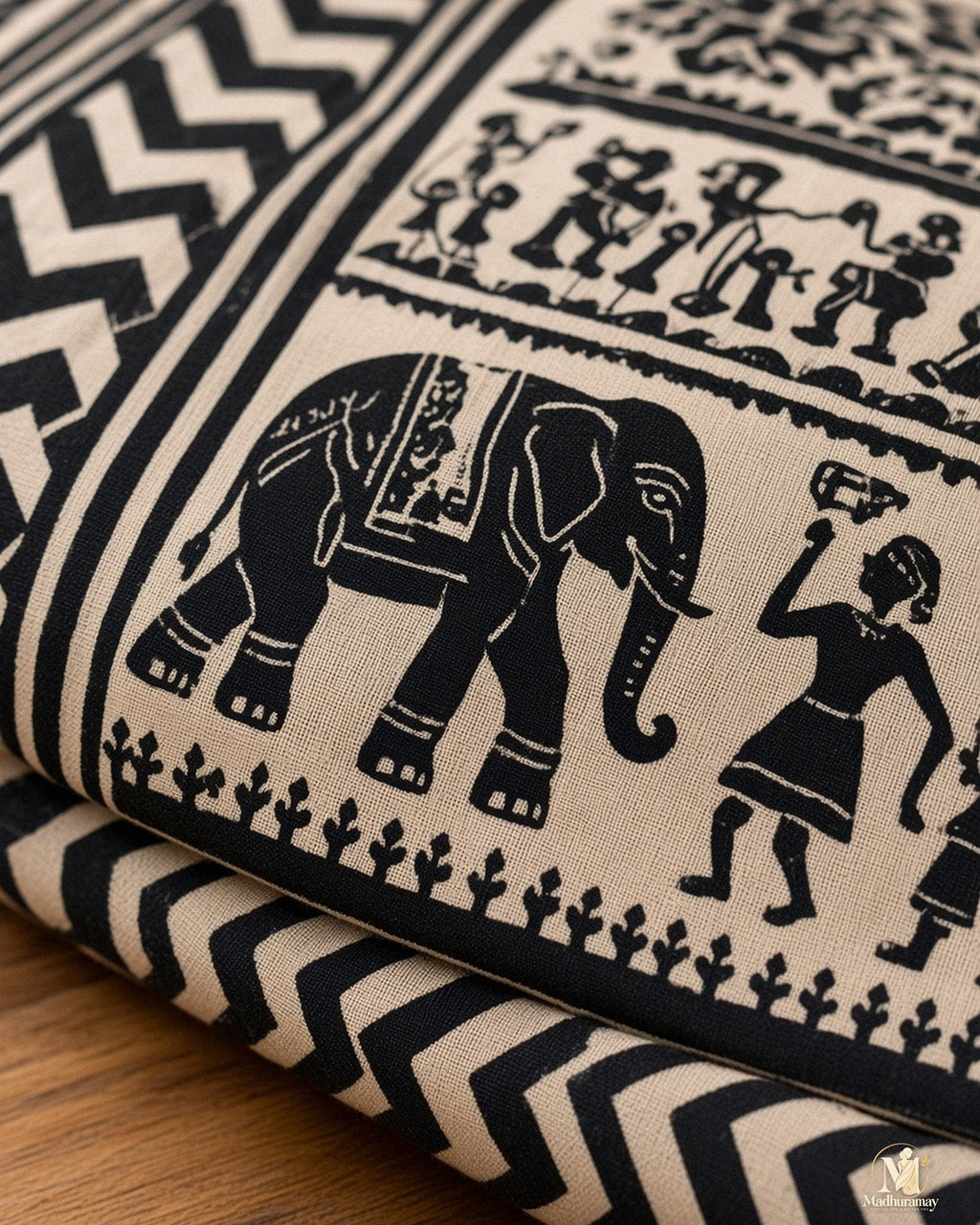 Black & White Utsav Kalamkari Elephant Saree - image 4