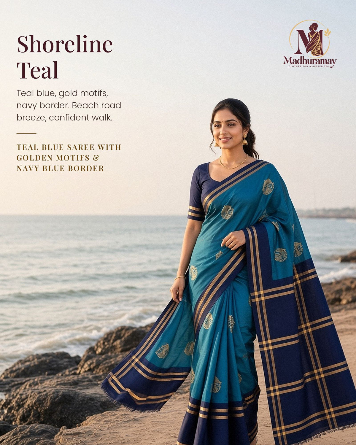 Teal & Navy Golden Heritage Festive Saree - image 1