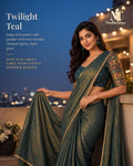 Deep Teal Golden Shimmer Party Glam Saree - image 1