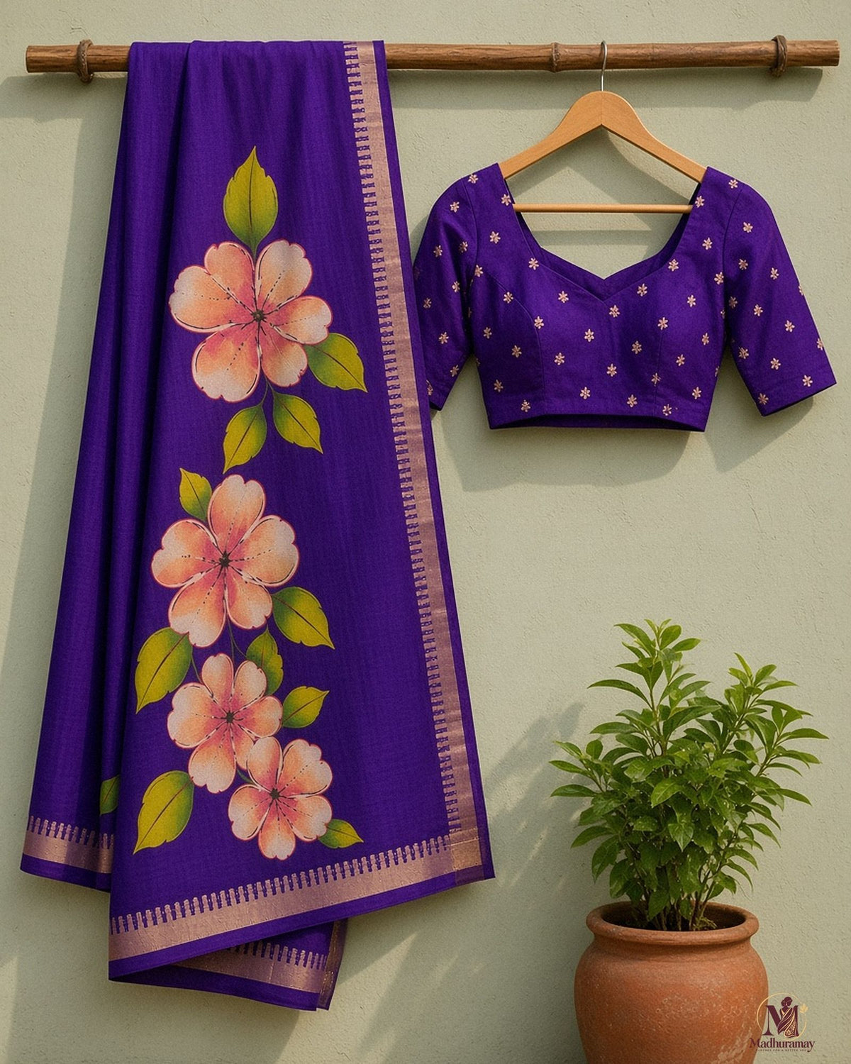 Purple Festive Bloom Saree with Zari Border - image 2