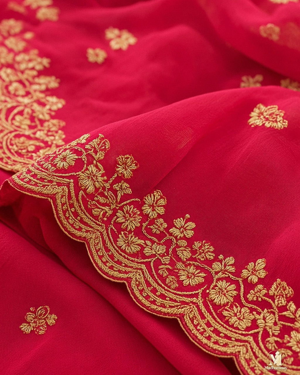 Crimson Red Cutwork Party Glam Saree with Designer Blouse - image 4